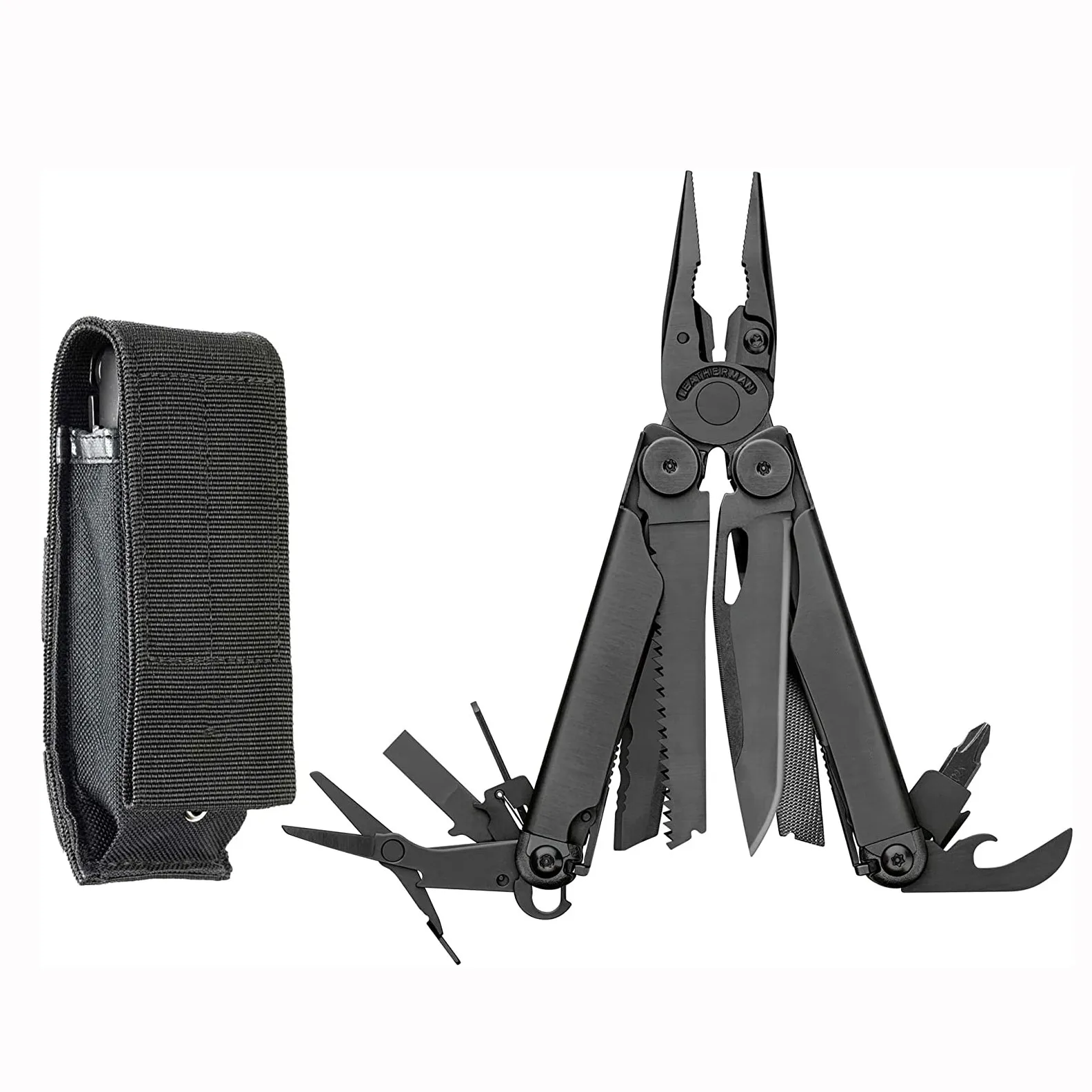 Multitool with Premium Replaceable Wire Cutters Spring-Action Scissors and MOLLE Sheath Black Pocket Knife
