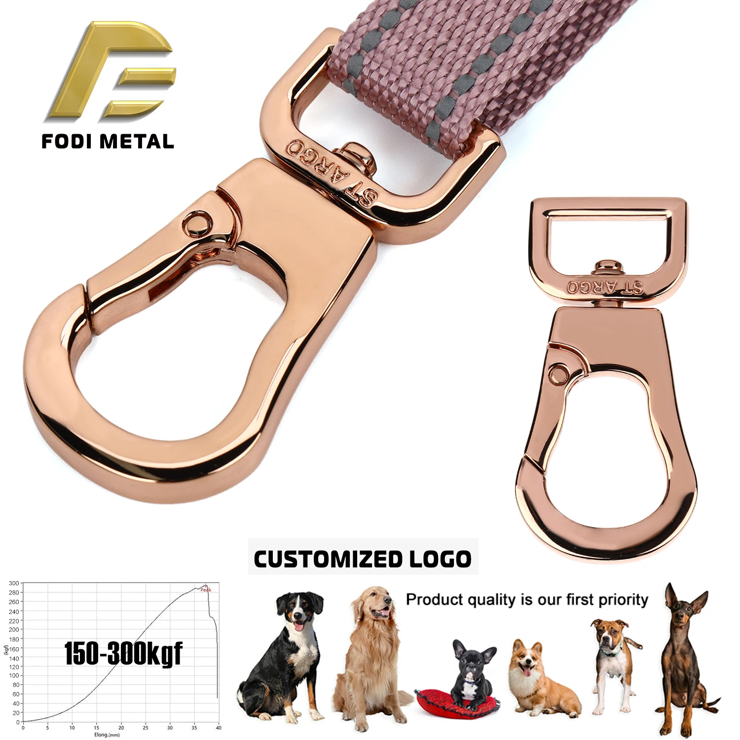 H2066RG Custom Rose Gold 20mm Metal Hook for Pet Leash Swivel Dog Hook