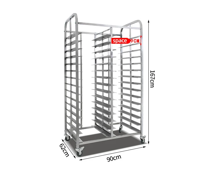 Customized top standard quality stainless steel bakery rack trolley food service tray carts 15/16/18/20/32 tiers trolley