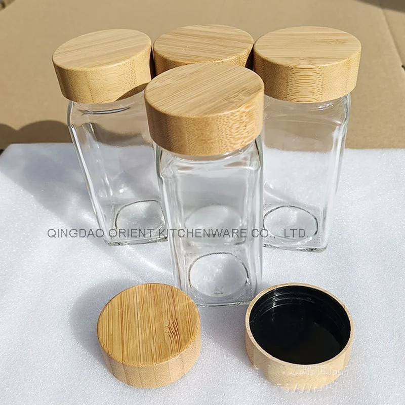 Amazon Top Seller 12 36 Pieces 4 Oz 120Ml Glass Square Spice Jars jar Containers With Bamboo Bambo Lid Shaker Lids Set Of 24