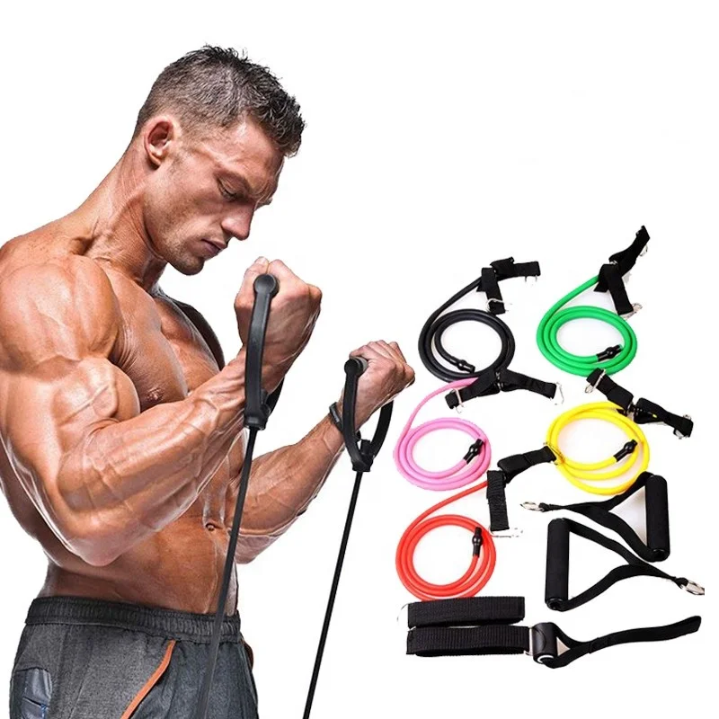 Fitness Hot Sell Latex Elastic 11PCS/KIT  Resistance bands tube set with core slider and door anchor