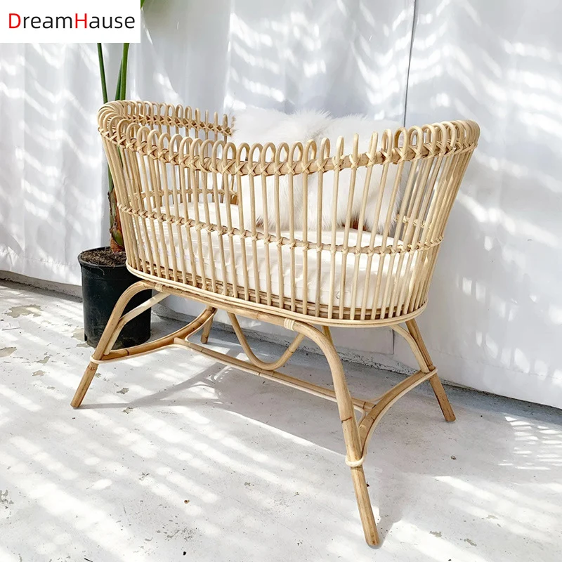 Dreamhause Nordic style full rattan crib newborn unpainted BB bed