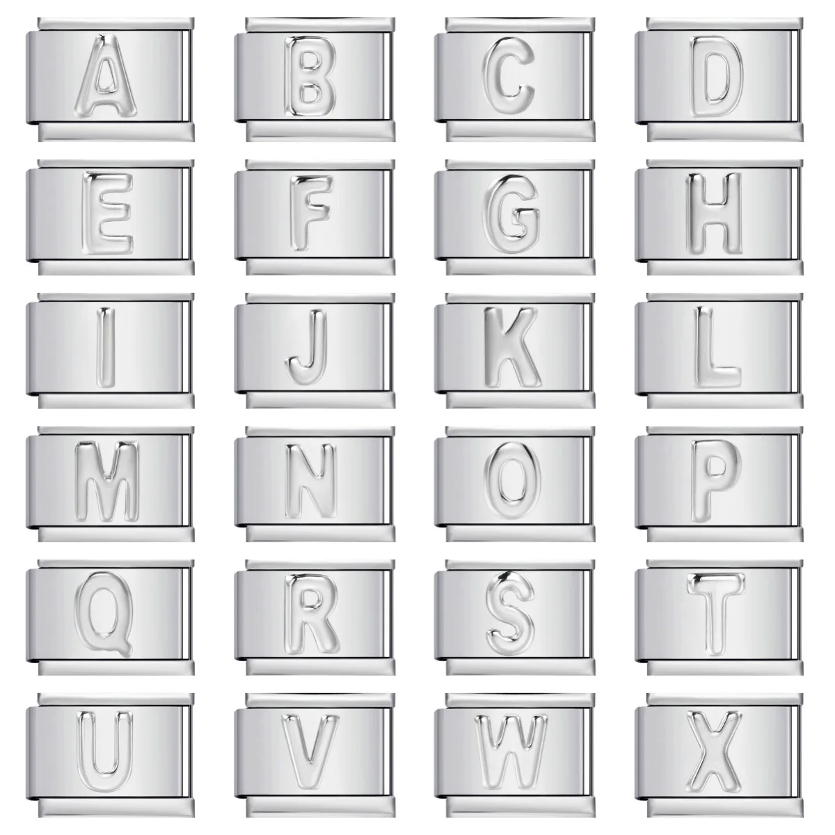 New Design Fashion High Quality Sliver Color 26 English Letters A-Z DIY Stainless Steel Bracelet Anklet Necklace Italian Charms