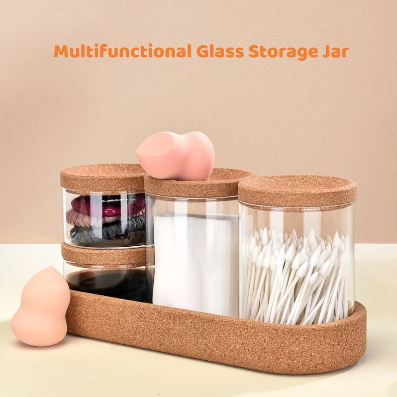 new product ideas 2023 4 pack qtip holder dispenser for cotton ball 2023 new product Multifunctional glass storage jar