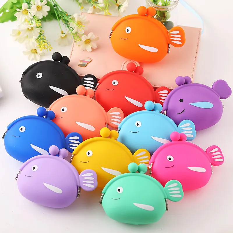 Factory Cheap Silicone Coin Purse OEM Design Mini Coin Bag for Kids Girl Change Pouch Cute Fish Silicone Wallet