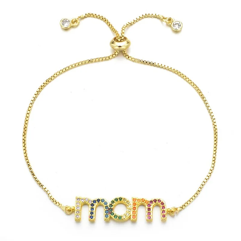 Engrave Letter MOM MAMA Charms Bracelet for Women Cubic Zircon Adjustable Chain Gold Silver Color Wedding Party Crystal Jewelry
