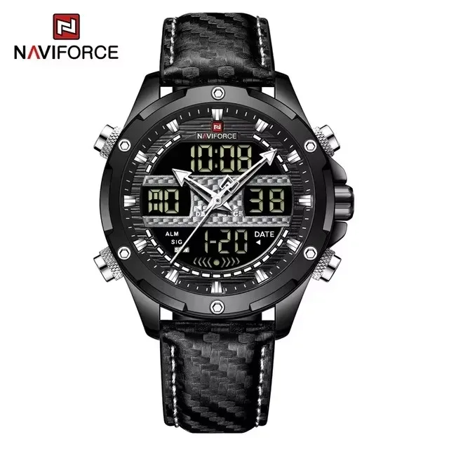 Clearance Limited Time and Quantity NAVIFORCE 9194 Luxury Watch Man Sport Genuine Leather Quartz Digital Watches Men Wrist Clock