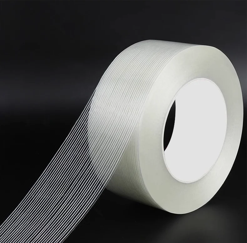 Sticky filament fiberglass tape pressure sensitive glue stong adhesion packing tape with logo 50mm mesh tape for courier bag