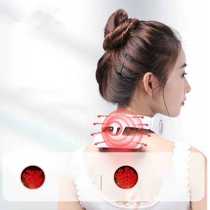 Health Care Micro Current Pain Relief Electric Pulse Heat Ems Intelligent USB Rechargeable Neck Massager