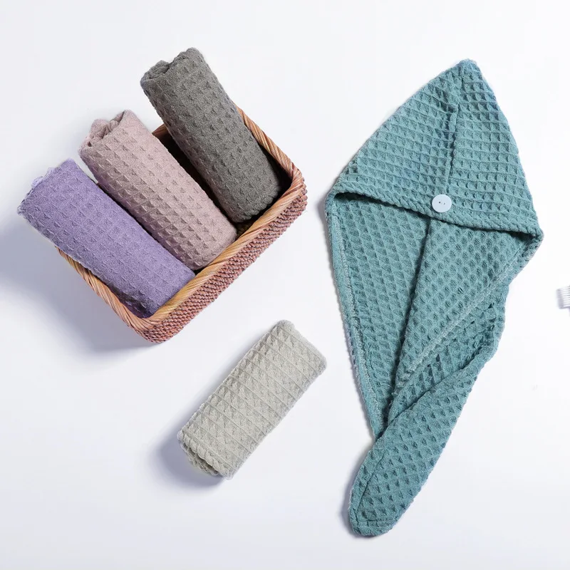 Factory supply absorbent waffle dry hair turban towel wholesale plain hair towel warp for women