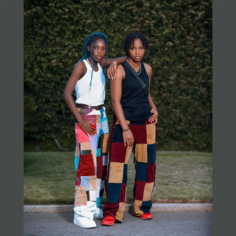 DIZNEW OEM Custom teenage Girls Clothing for Spring 2024 New patchwork Linen pants & trousers6 pocket pants for women