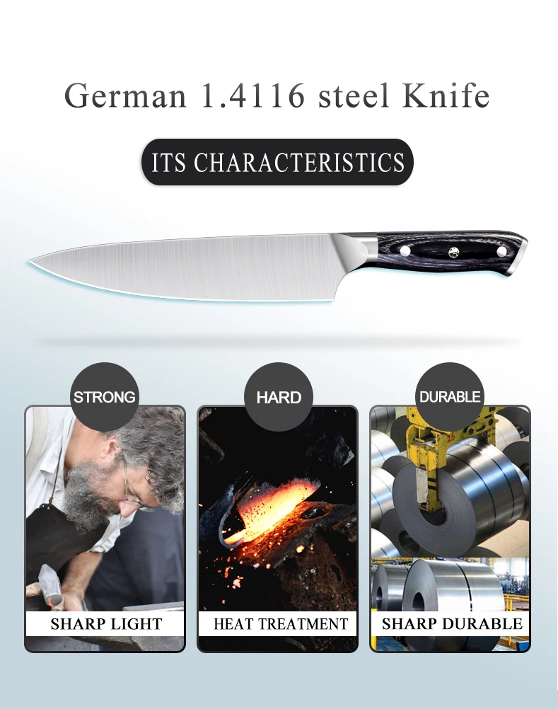 
8 inch german stainless steel professional japanese kitchen chef knife wooden handle gift box handmade 