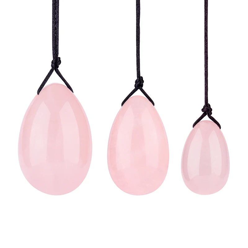 Nephrite Jade Yoni Eggs 3-pcs Set 100% Real Natural Jade Stone Natural Drilled Rose Crystal Quartz Jade Eggs
