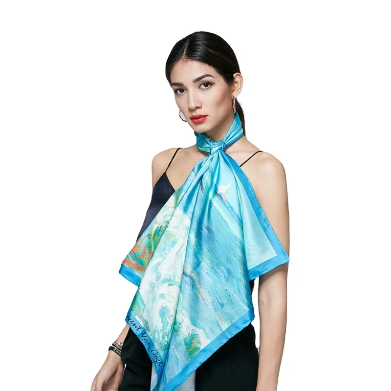 Wholesale Silk Squre Scarf Luxury 100% Silk Satin Custom Printing Designer Scarf Styles Silk Scarves
