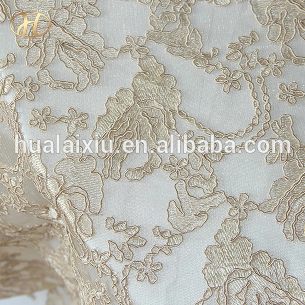 
READY 132 INCH ROUND luxury champagne TABLE OVERLAY CLOTH EMBROIDERY ON MESH FOR WEDDING AND PARTY 