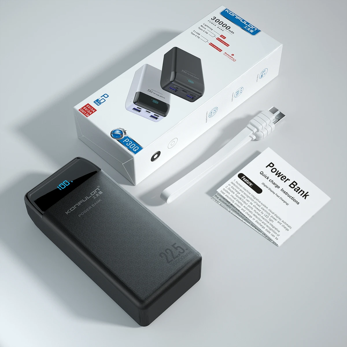  Внешний аккумулятор Konfulon 20 Вт 30000 мАч 2 USB-порта