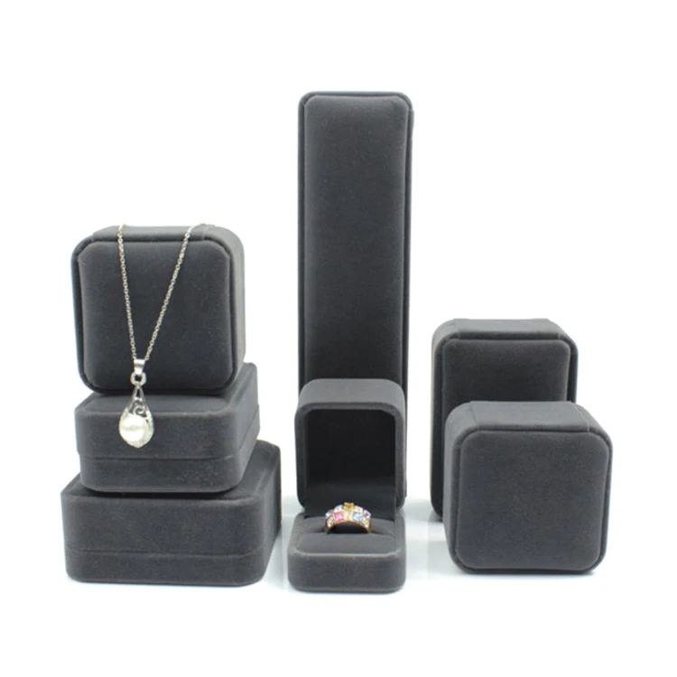 Black Velvet Ring Earrings Necklace Bangle Bracelet Pendant Jewelry Case Packaging Box