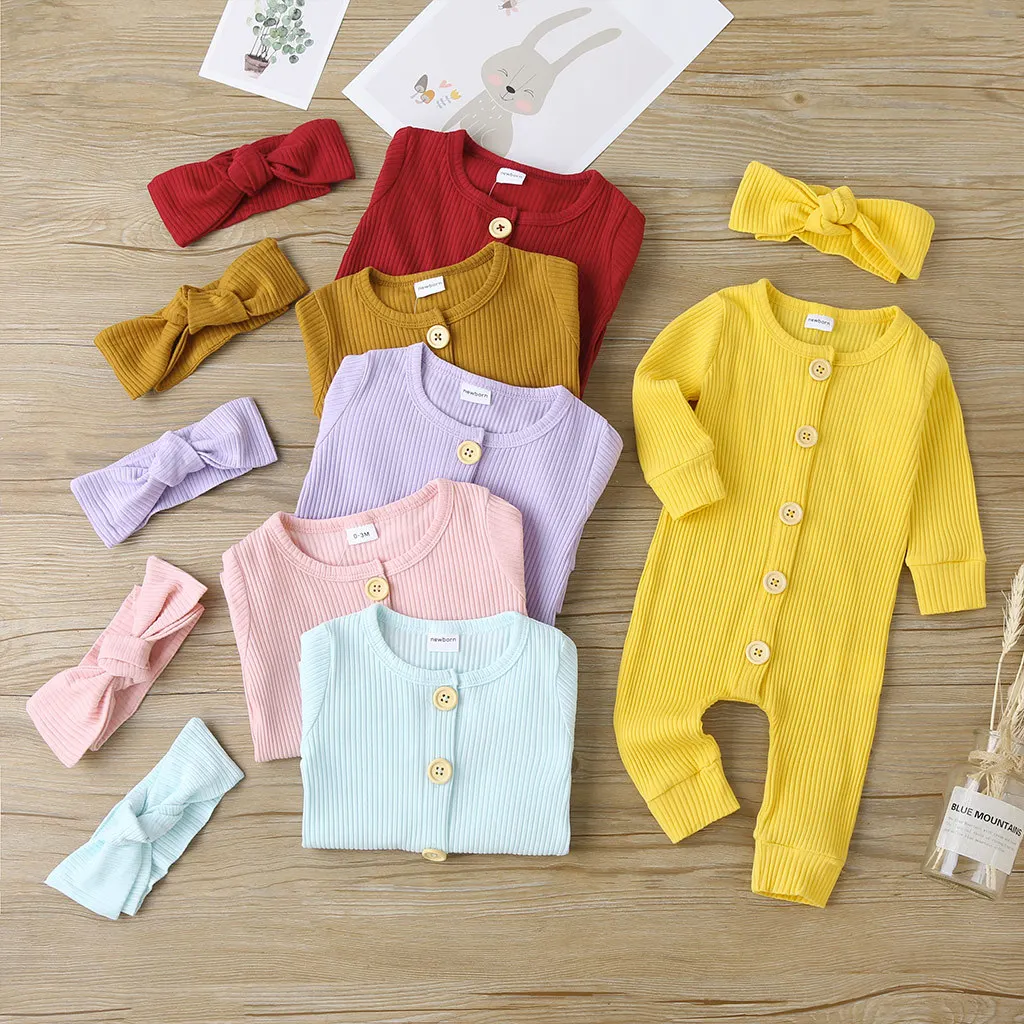 Baby Clothes Autumn Style Jumpsuit Baby 100% Cotton Jumpsuit Wholesale Newborn Long Sleeve Pure Color Babies Wears