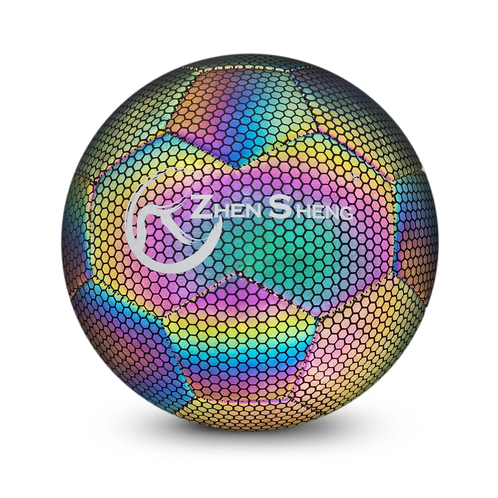 Zhensheng New Design Style Reflective Luminous Football Ball Night Glow Soccer Ball Size 5 Holographic Reflective Football