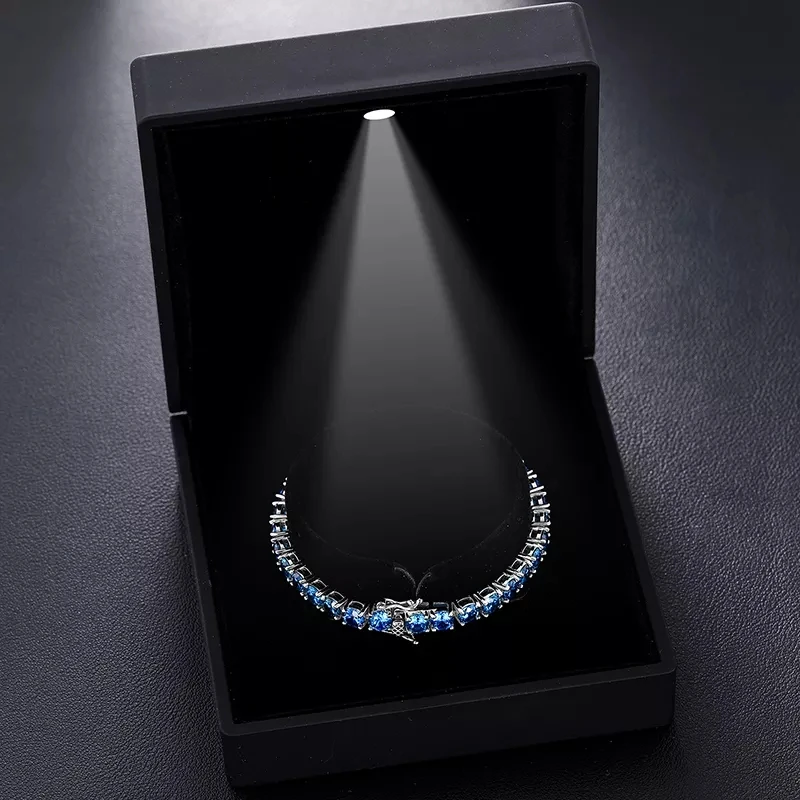 Trend Fine Jewelry 3mm 4mm 5mm 925 Sterling Silver Blue VVS Moissanite Diamond Cluster Tennis Chain Bracelet Necklace