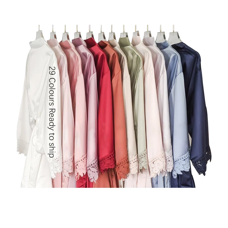 Women silk lace bridesmaid Wedding party high quality women sleepwear satin bride robe