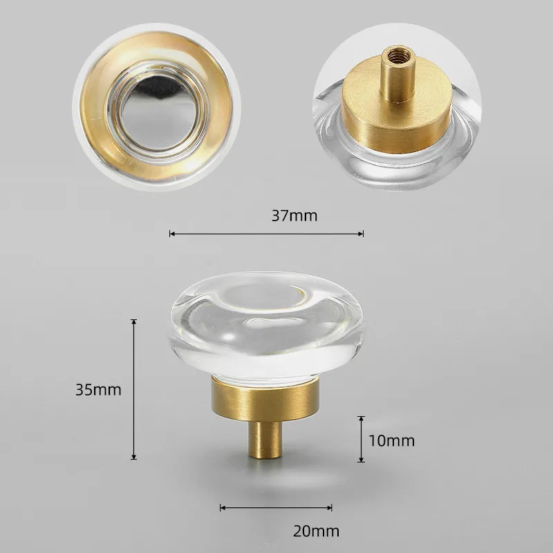 Light Luxury Transparent Crystal Brass Single Hole Cabinet Door Pull Handles and Knobs