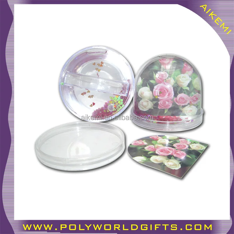 hot selling plastic snow globe with photo insert,acrylic custom made now globes,9*9*8cm plastic memorial souvenirs snow globes