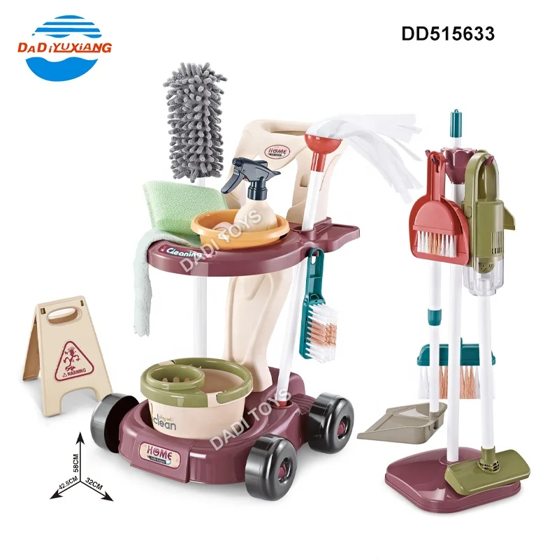 Kids Pretend Play Home Cleaning Set Trolley Cleaning Play Toy Baby Role Play Game Emulational Cleaning Set