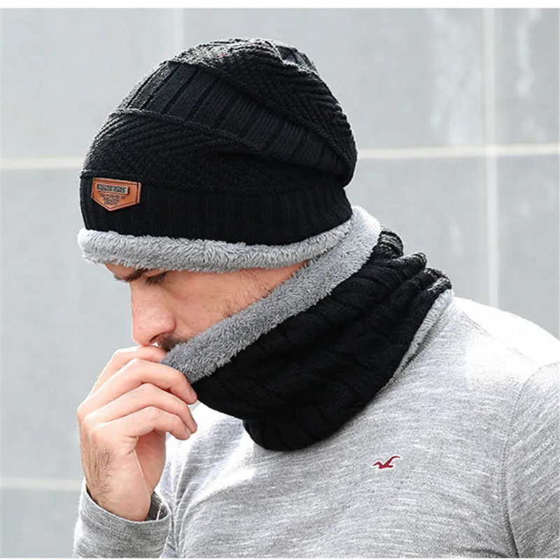 Зимние шапки для мужчин вязаная шапка шарф на осень и зиму плотная теплая шерстяная облегающие женщин вязаные