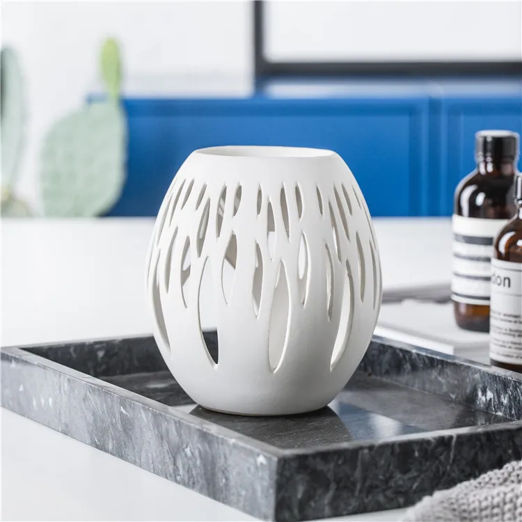 Wholesale custom logo matte wedding decor church ceramic essential incense oil burner for tealight candles