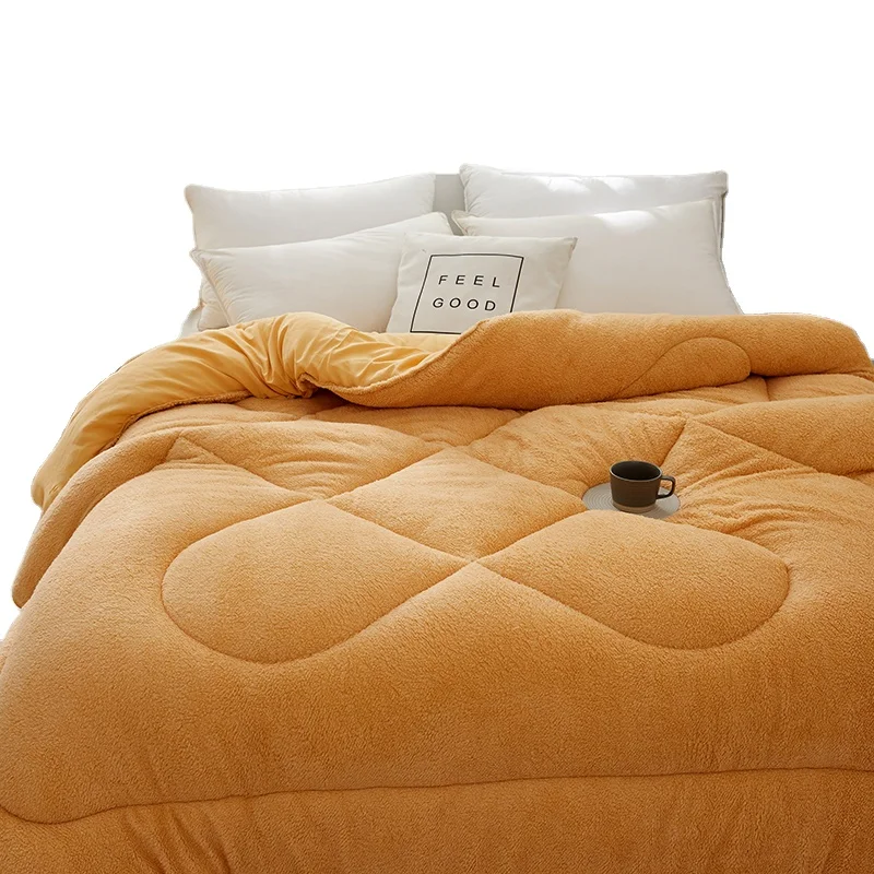 Solid Yellow Camel Ultra Soft Warm Sherpa Fleece Duvet with Pillow Shams for Winter Comforter Set