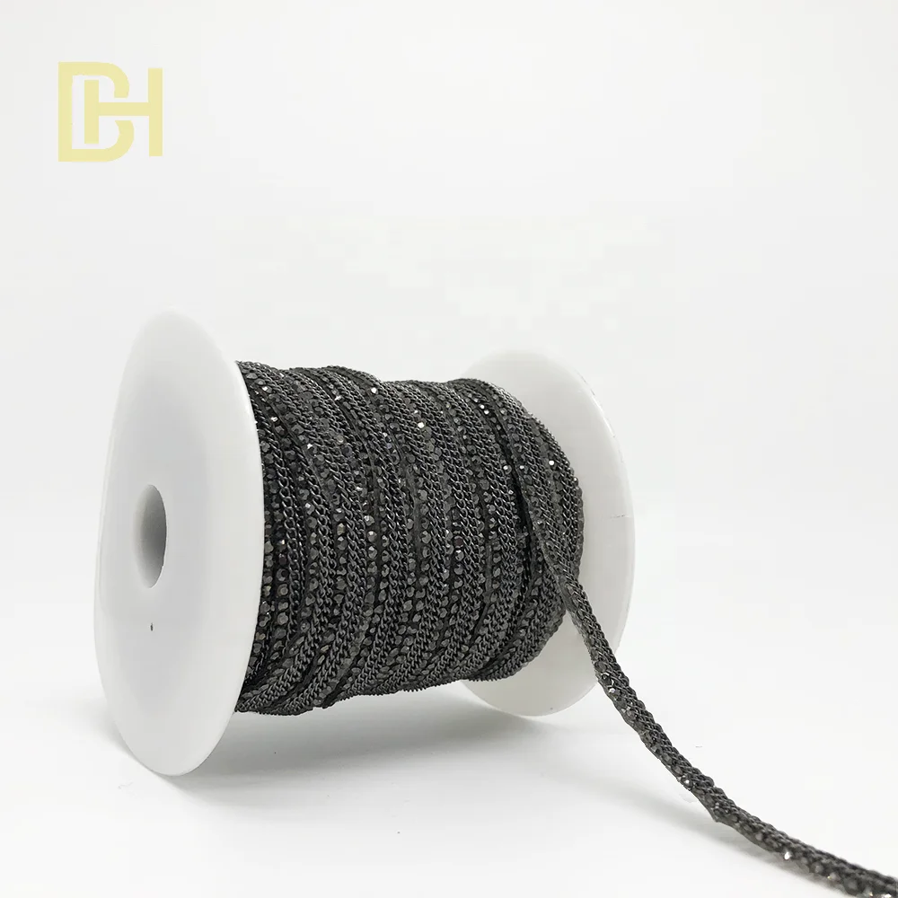 L028 factory outlet 1.5cm iron on rhinestone trim chain hotfix rhinestone sheet trimming for shoes bags and clothing