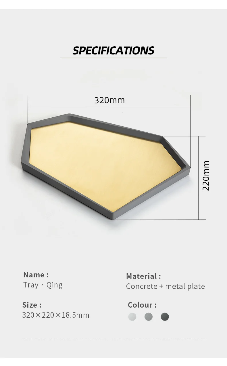 China Hot Sales Cement Groceries Tray Luxury Jewelry Concrete Tray Decoration Desktop Tea Tray for Home Office Hotel