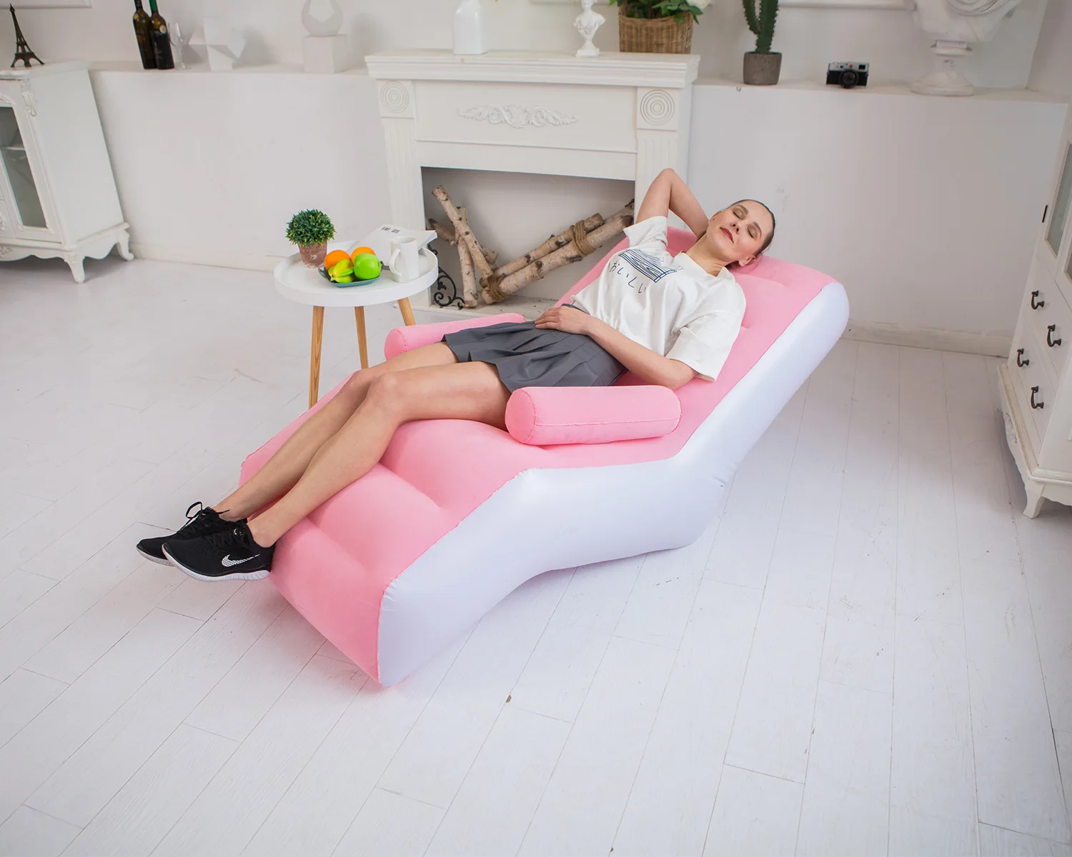 
S pvc flocked flocking inflatable bed sofa laybag chesterfield chair sex round air portable adult with arm soft air chair 