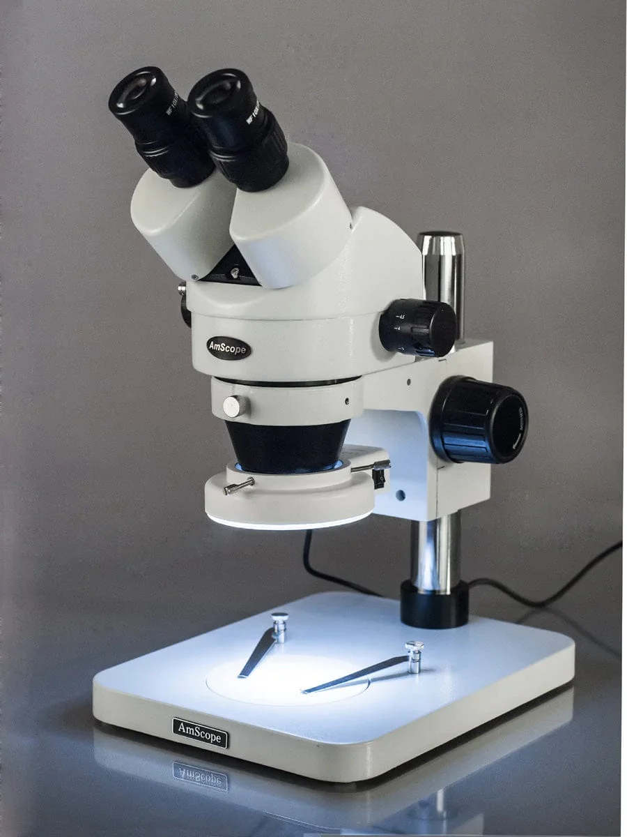 AmScope 7X-45X Zoom Power Inspection Dissecting Stereo Microscope with 144-LED Light