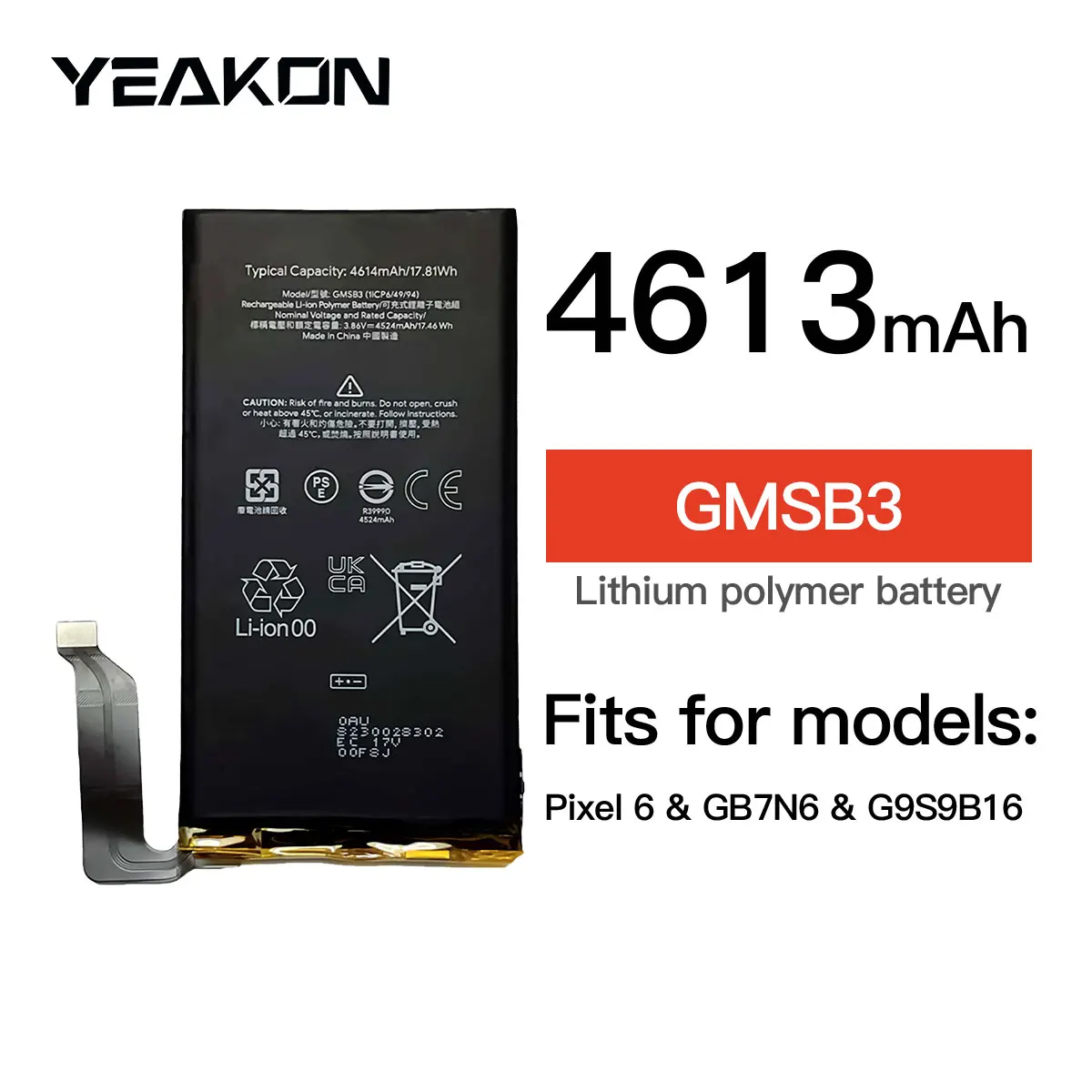 Mobile Phone Battery Replacement GMSB3 for Google Pixel 6 GB7N6 G9S9B16 3.86V 4614mAh lithium ion battery