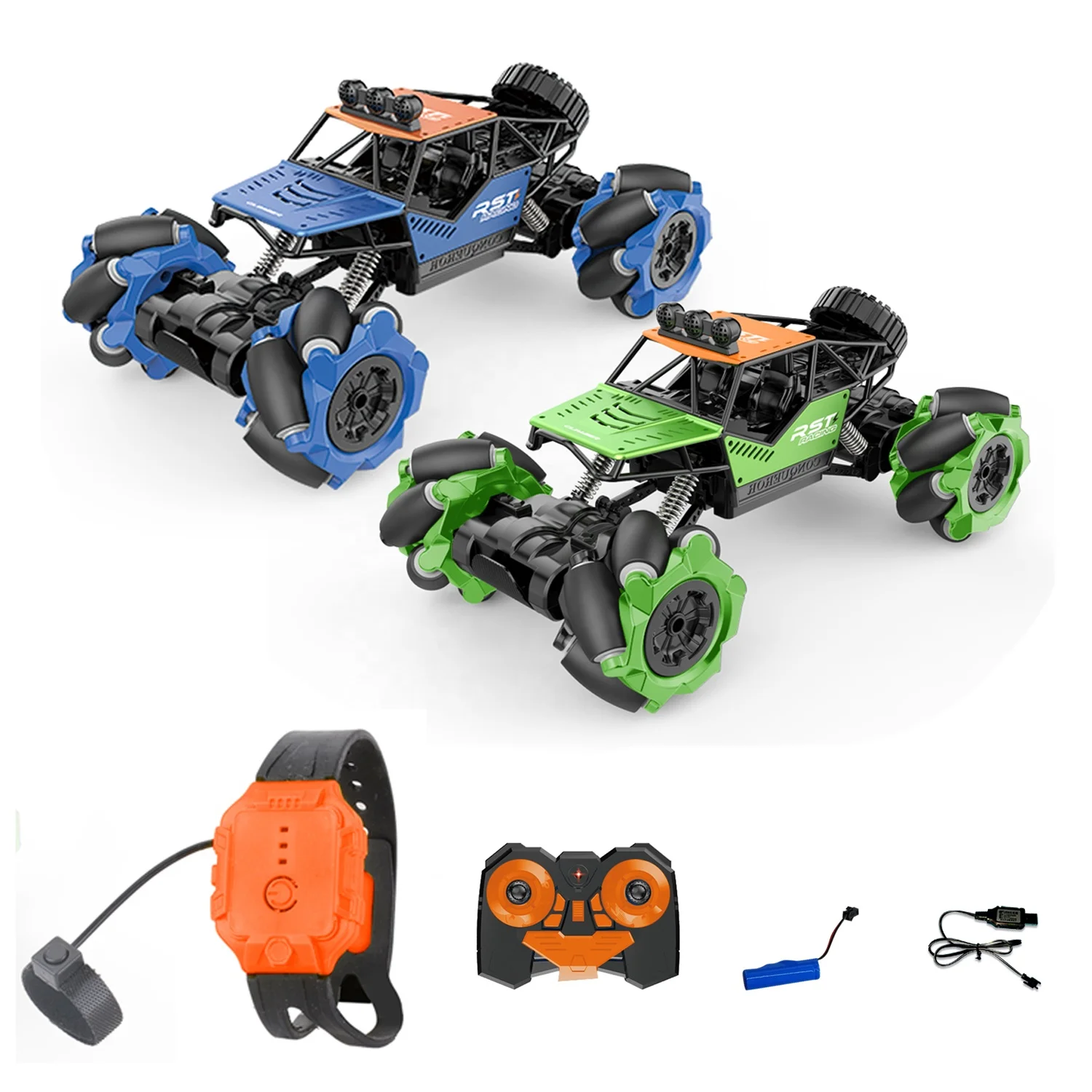Kid toy diecast RC off road vehicle car hand watch control all terrain 2.4G Metal monster RC Drift Car with 2 controllers