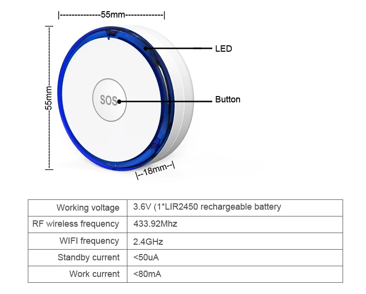 KERUI WiFi Tuya SOS Button Caregiver Pager Wireless 433Mhz Alarm Panic Button