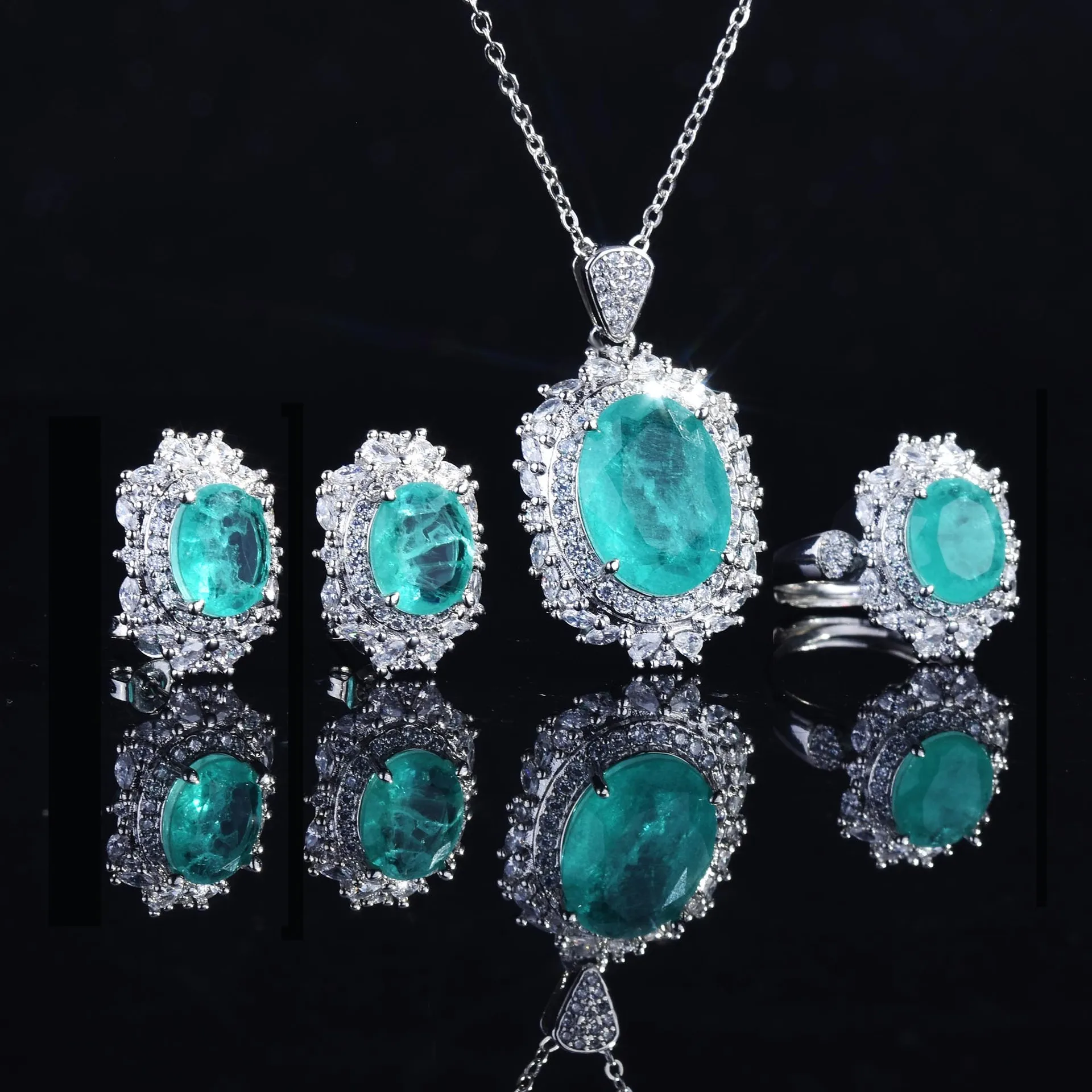 Luxury Paraiba Tourmaline Gemstone Jewelry 925 Sterling Silver Jewelry Sets