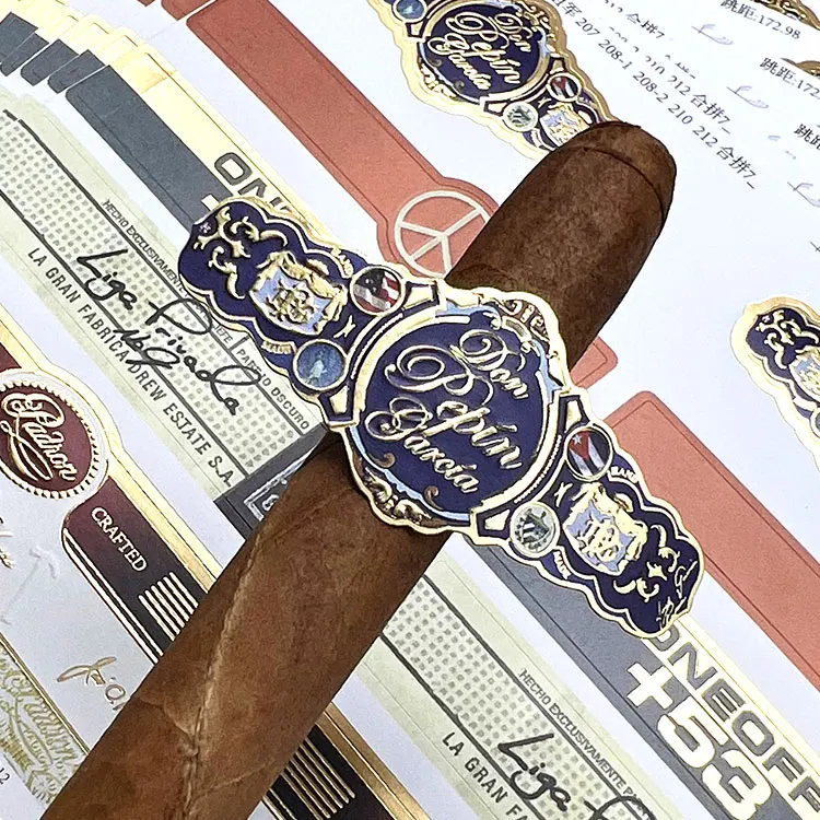 Customizable Gold Foil Printed Embossing Cigar Sticker Labels Die-Cut Vinyl Band Labels with Excellent Adhesion