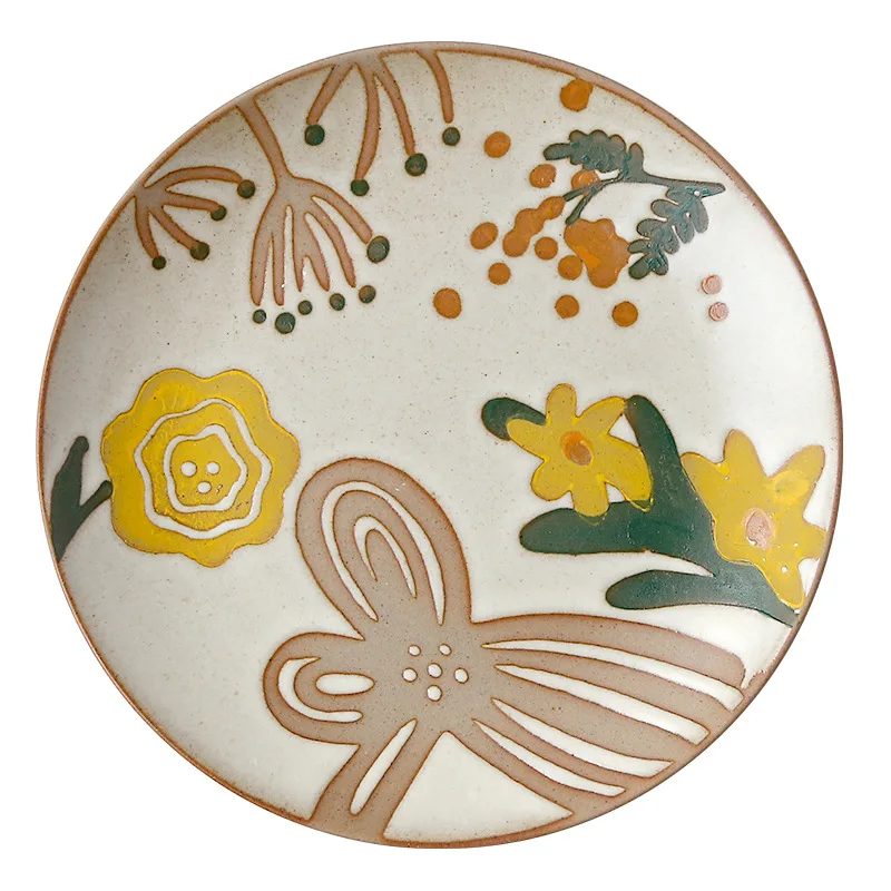 Hand-painted ceramic tableware coarse mug ceramic plate ins flowers hand-painted dishes set