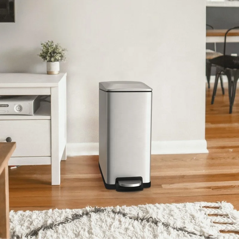 New Design Stainless Steel Kitchen Garbage Bin Large Soft Close Indoor Trash Can Outdoor Use Mini Dustbins Rectangular Shape