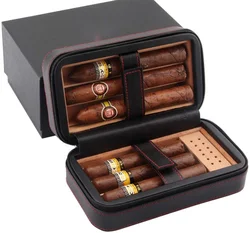 4 finger travel cigar bag case genuine leather cigar case humidor high quality end cigar box