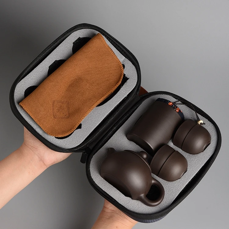 Zisha Travel Tea Set One Pot Four Cups Two Cups Tea Pot Set Portable Business Venue Gift Logo Customization