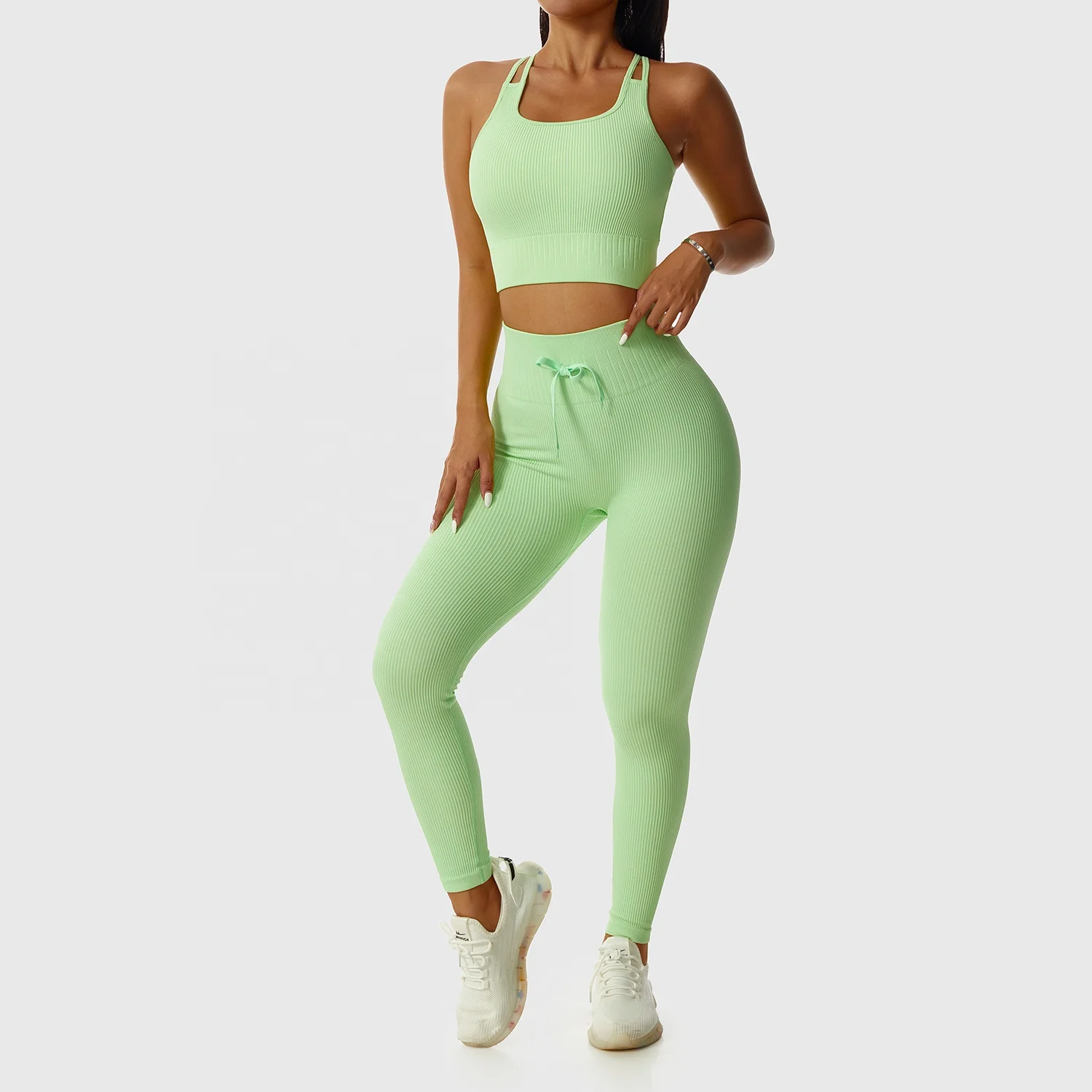 Wholesale Sexy Seamless Gym Sports Hollow Straps Bras Cross Back Yoga Tops Fitness