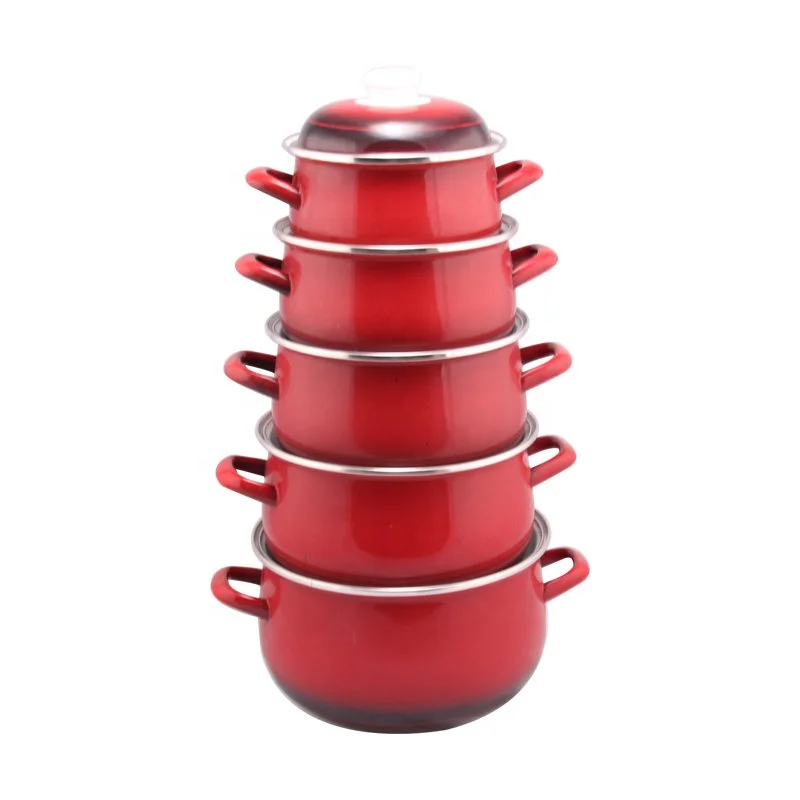 High Quality Hot Pot Cast Iron Cookware Casserole Set Red Color With Black Shadow Enamel Casserole Enamel Kitchen ware