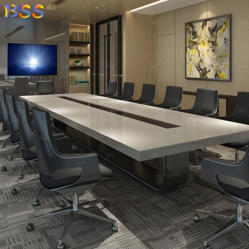 Italy Style Elegant High Quality Rectangular Shape 14ft Long 12 Chairs Large Office Marble Boardroom Desk