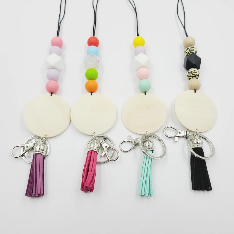 Personalized Monogrammed Lanyard And Silicone Beaded Lanyard, Wooden Disc Lanyard