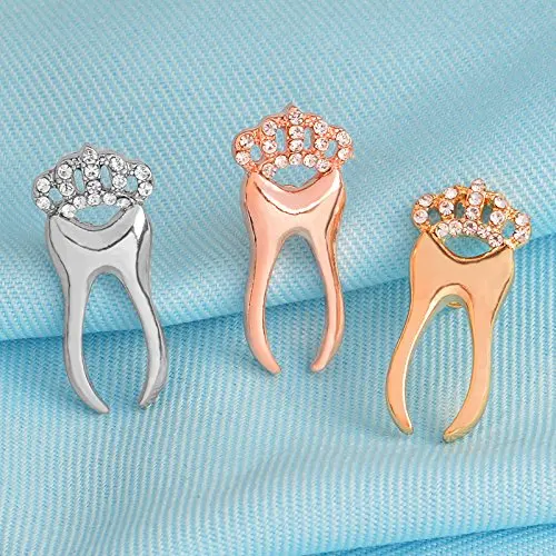 Yiwu Factory Wholesale customized Silver /Gold /Rose Gold Metal tooth Lapel pin White Crystal Crown Brooch
