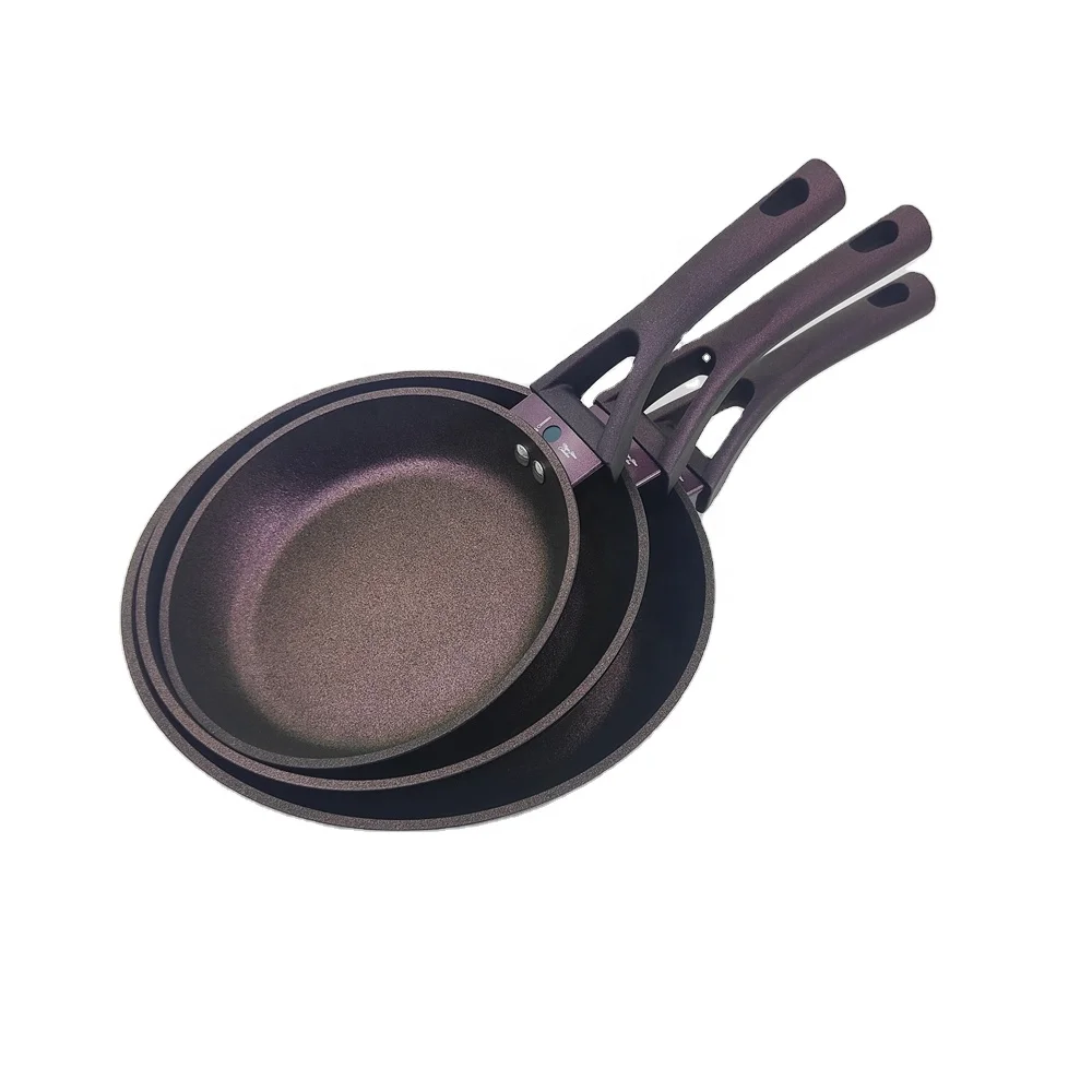 Burgundy Dazzling Non-stick Coating 20 24 28cm Fry Pan Set Aluminum Cookware Set Fry Pan With Thermometer Color Changing